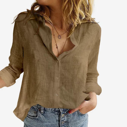 Effortless Linen Blouse with Cozy Fit and Long Sleeves for Women