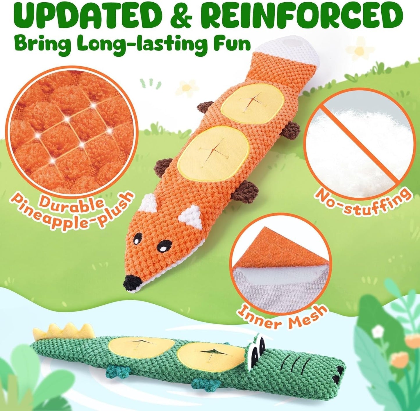 Durable Plush Canine Toys with Hidden Treat Compartments, Set of 2