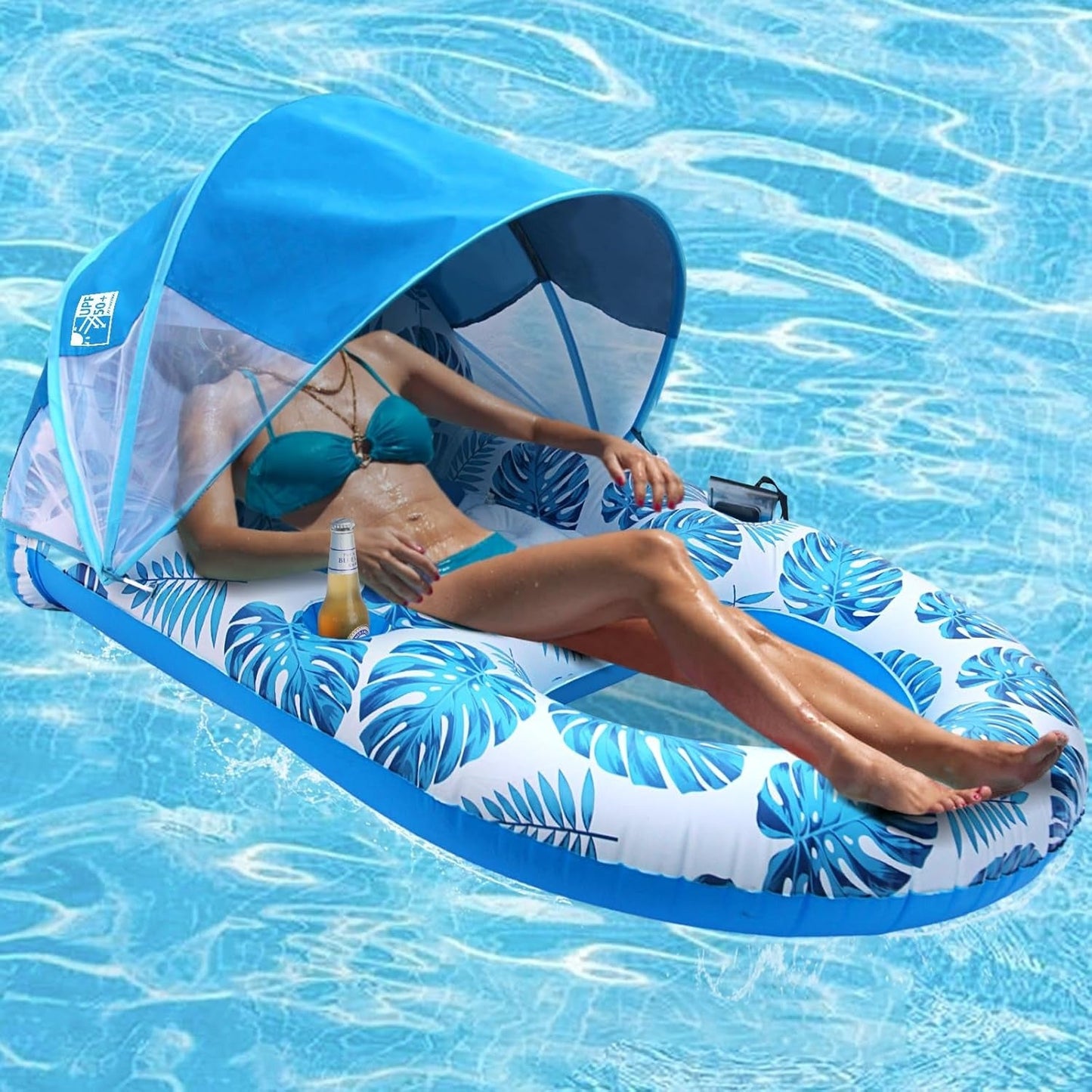 Oversized Comfort Float with Adjustable Shade and Drink Holders