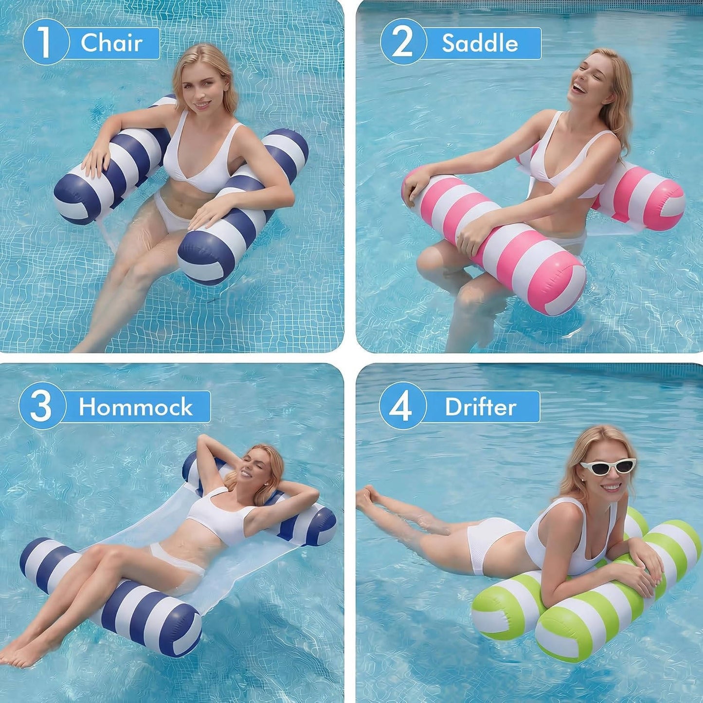 Versatile Water Loungers - 4 Pack with 4-in-1 Design