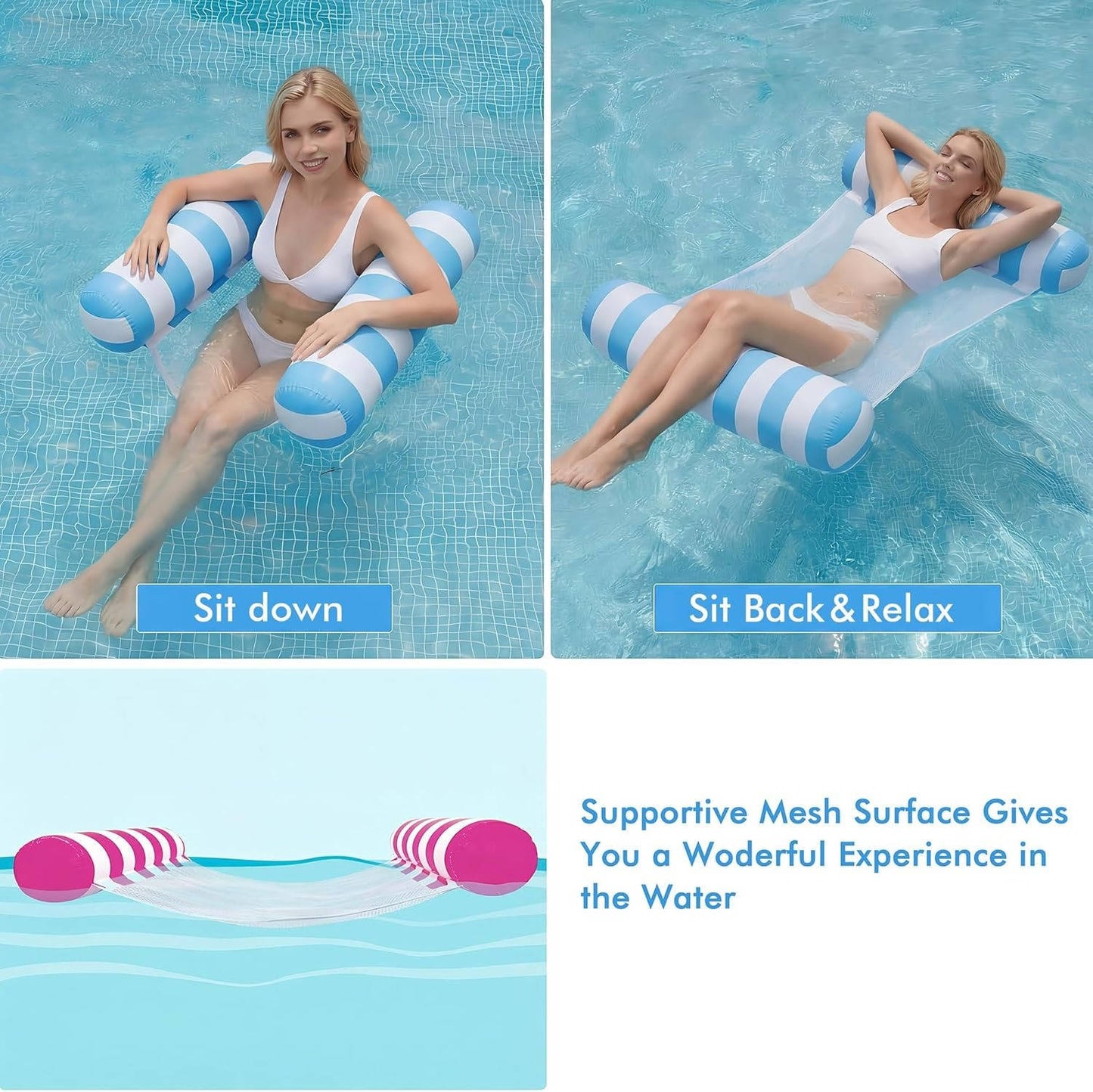 Versatile Water Loungers - 4 Pack with 4-in-1 Design