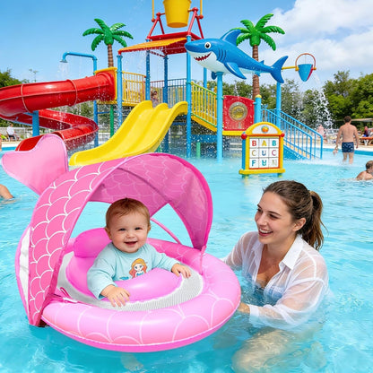 Infant Water Float with Adjustable Shade Canopy and Secure Base