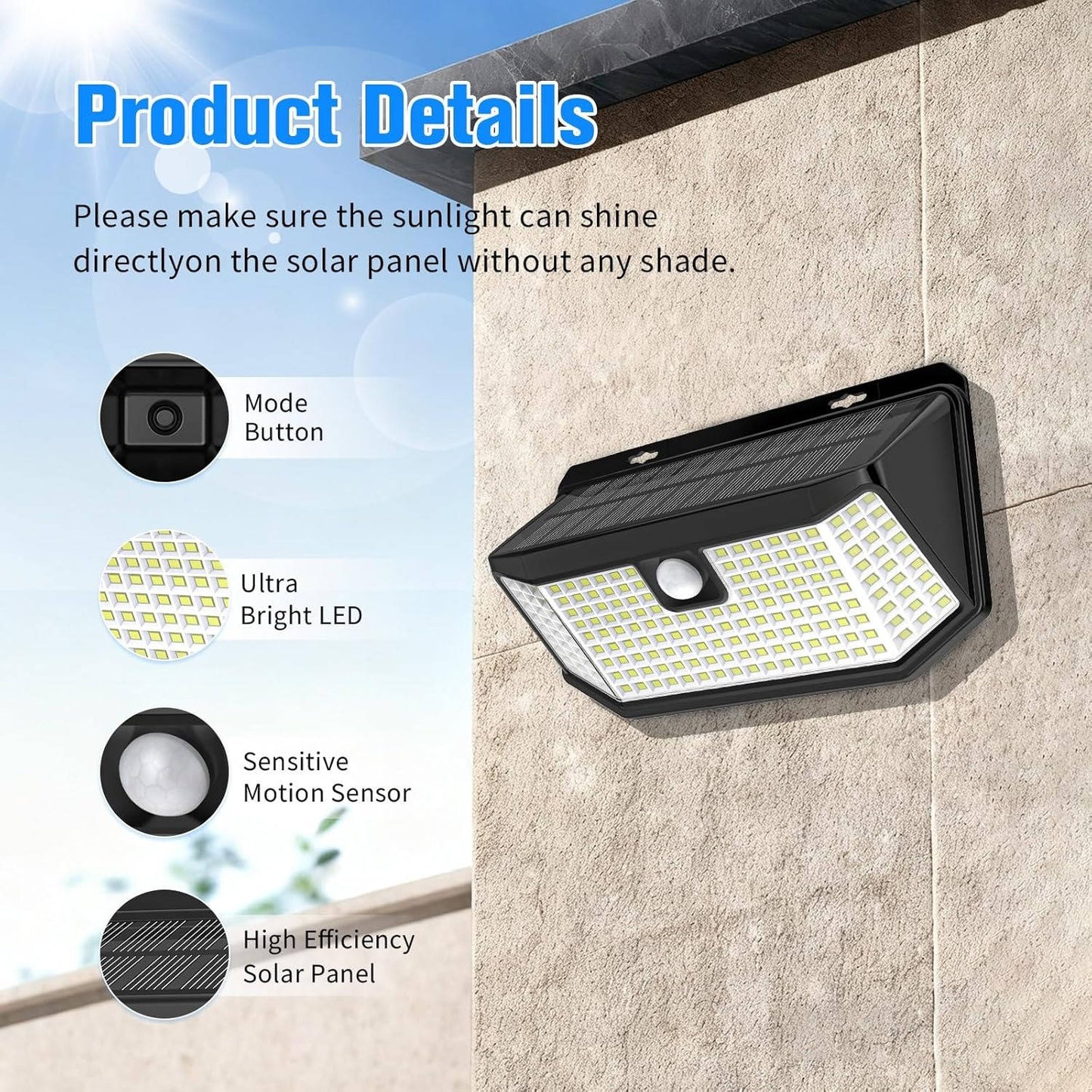 BrightGuard Solar Motion Lights - 182 LEDs for Outdoor Safety, 2-Pack
