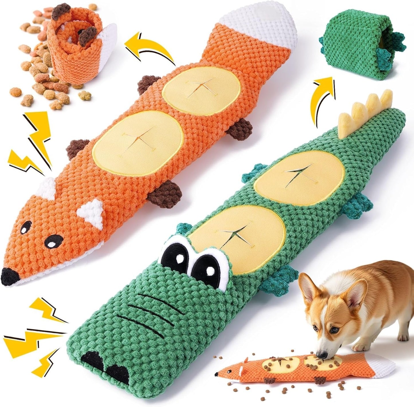 Durable Plush Canine Toys with Hidden Treat Compartments, Set of 2