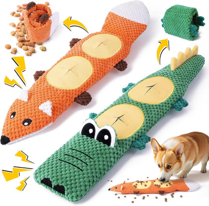 Durable Plush Canine Toys with Hidden Treat Compartments, Set of 2