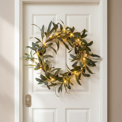 Charming Olive Leaf Wreath with Soft Glow for Home Decor