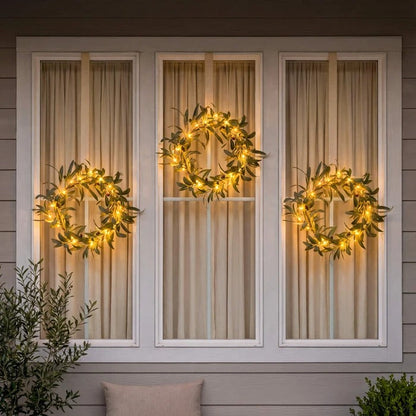Charming Olive Leaf Wreath with Soft Glow for Home Decor