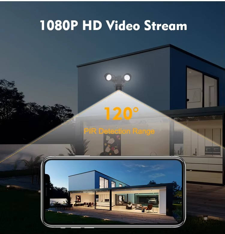 Smart Floodlight Security Camera with Motion Detection and Night Vision