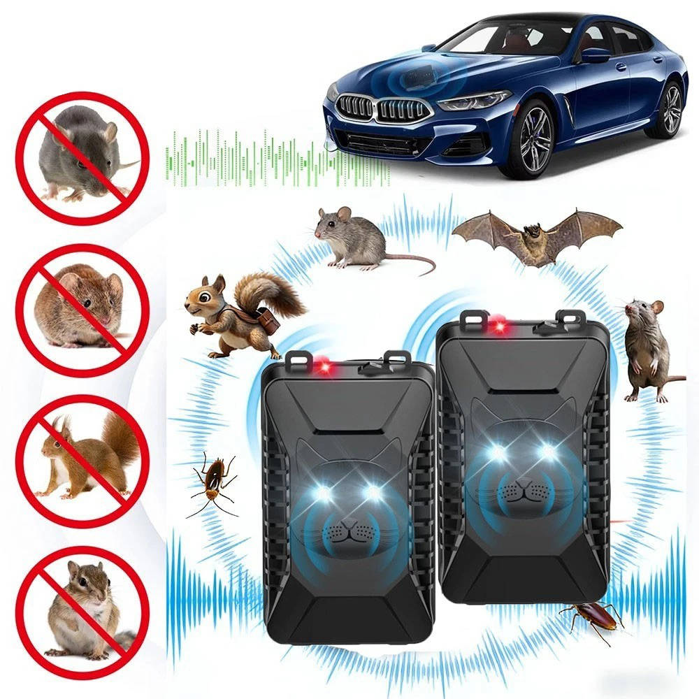 Smart Rodent Deterrent System with Ultrasonic Sound & LED Lights - 2 Pack
