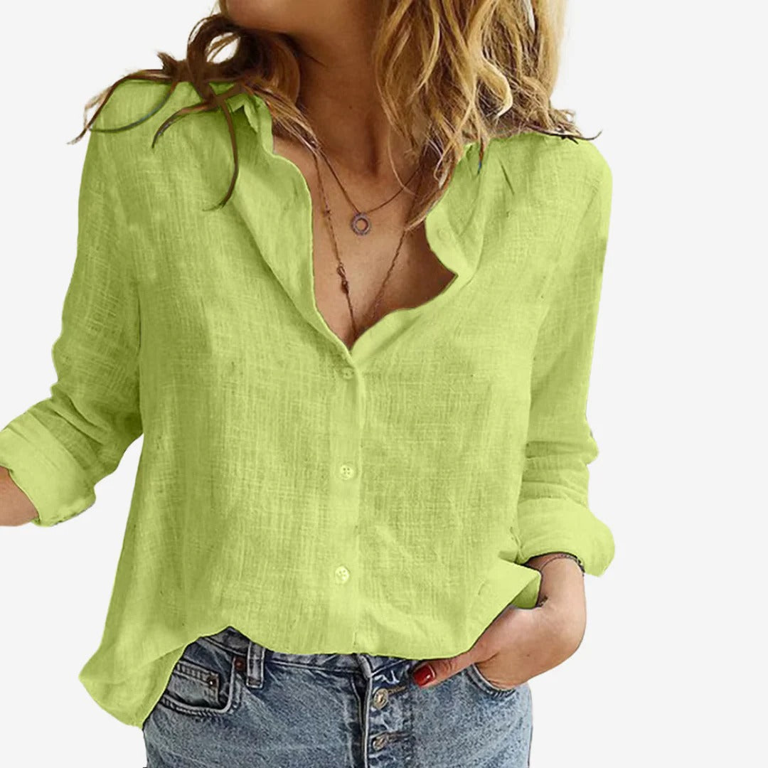 Effortless Linen Blouse with Cozy Fit and Long Sleeves for Women