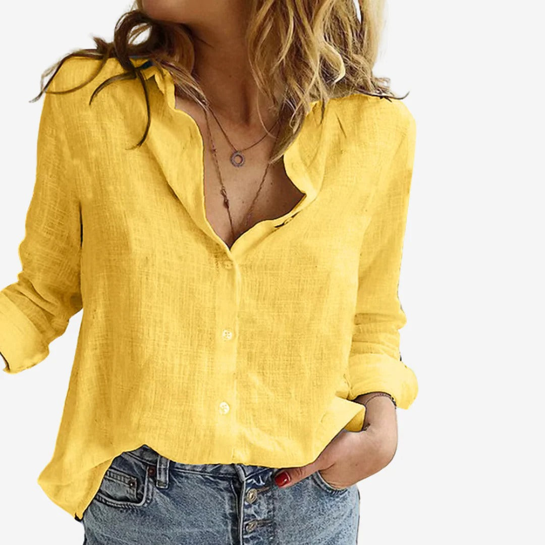 Effortless Linen Blouse with Cozy Fit and Long Sleeves for Women