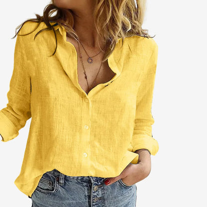 Effortless Linen Blouse with Cozy Fit and Long Sleeves for Women