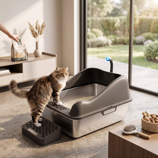 Spacious Covered Cat Litter Box with Easy Access Flip Lid