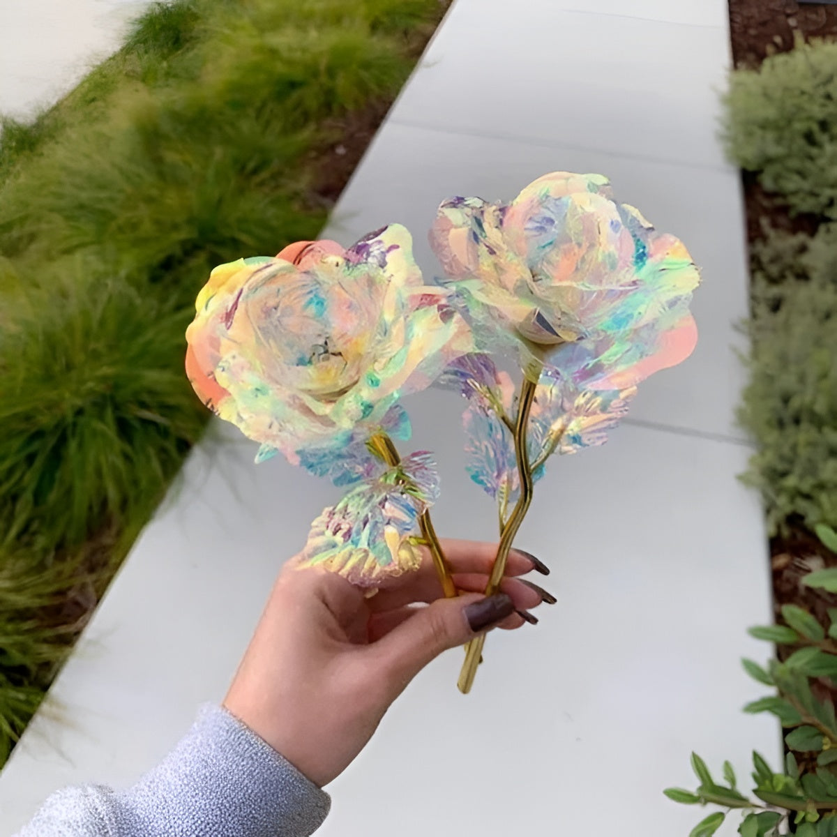 Eternal Bloom: Iridescent Rose with Handcrafted Petals