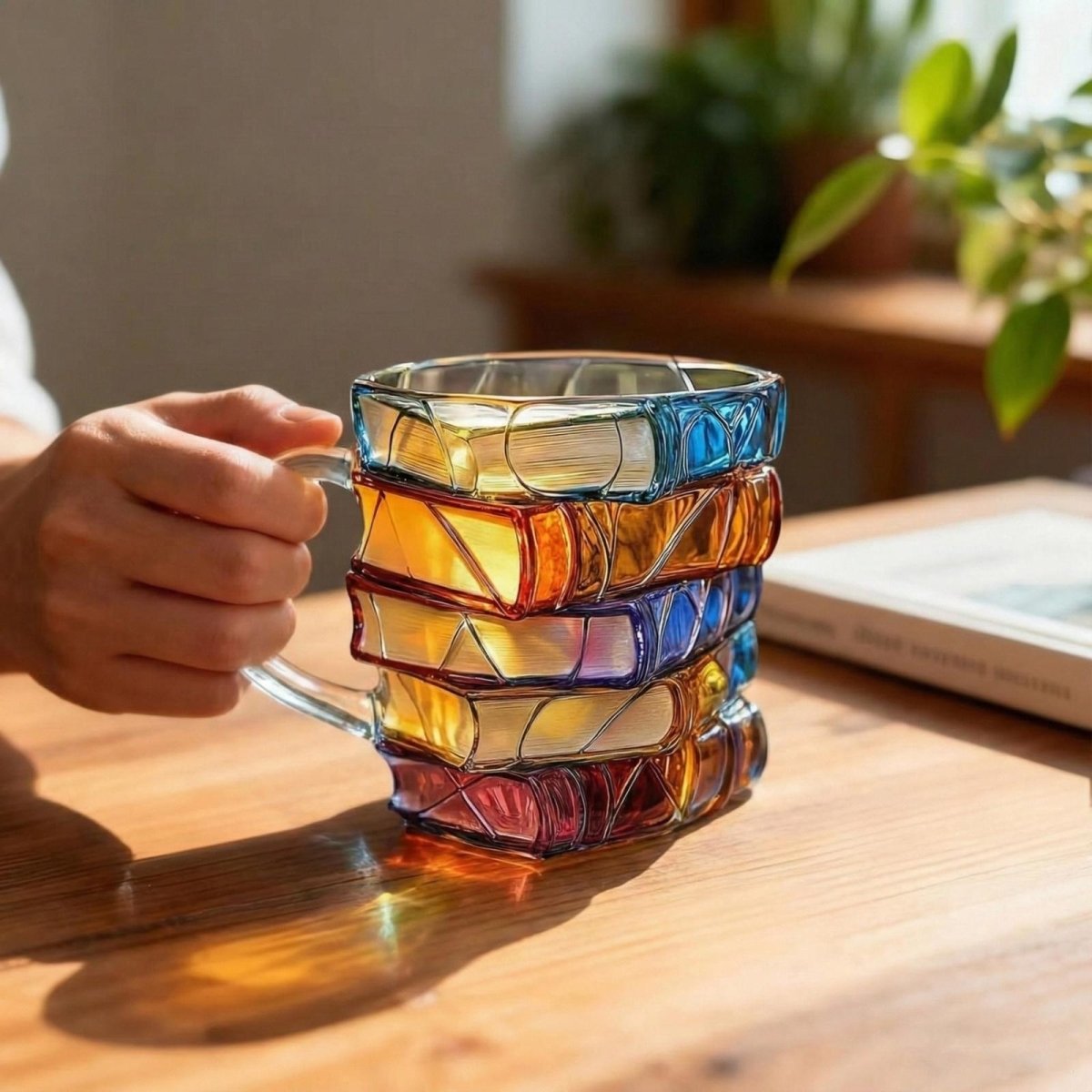 Literary Delight Glass Mug with Colorful Book Design