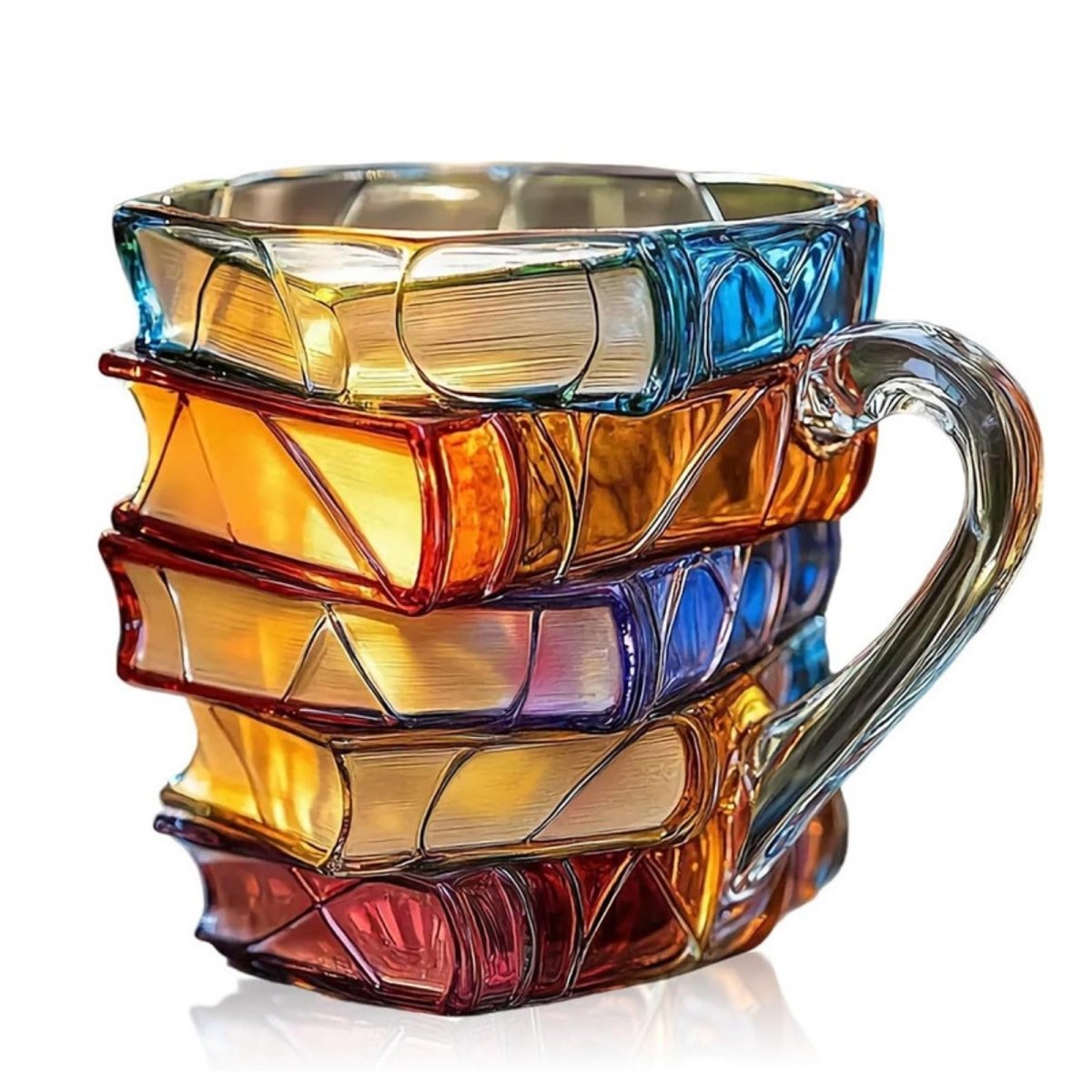 Literary Delight Glass Mug with Colorful Book Design