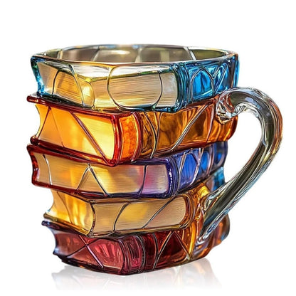 Literary Delight Glass Mug with Colorful Book Design