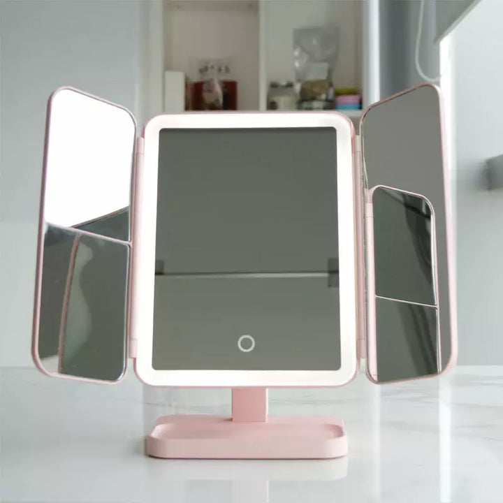 Tri-Fold LED Vanity Mirror with Adjustable Magnification
