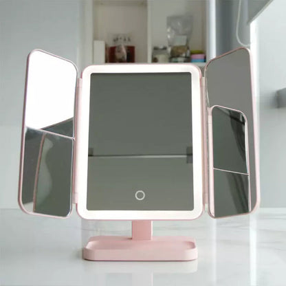 Tri-Fold LED Vanity Mirror with Adjustable Magnification