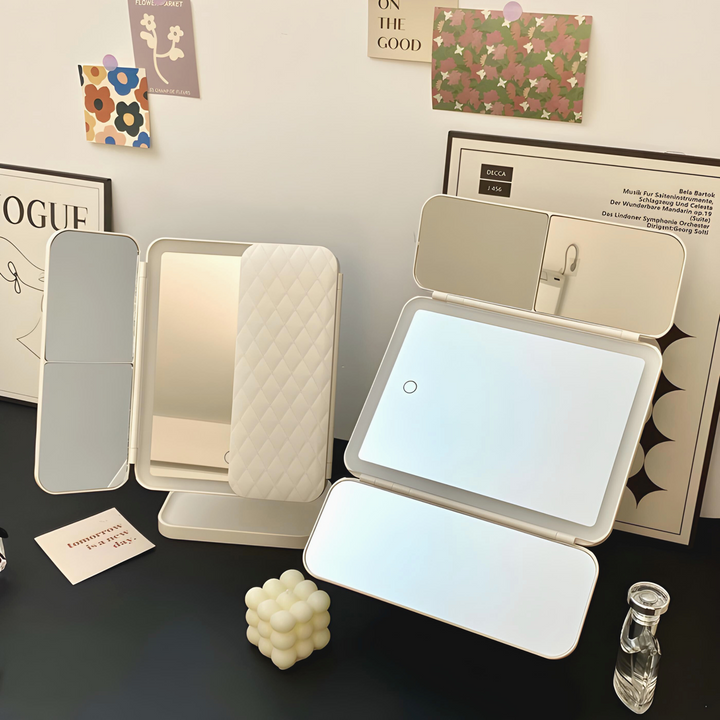 Tri-Fold LED Vanity Mirror with Adjustable Magnification