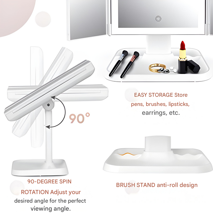 Tri-Fold LED Vanity Mirror with Adjustable Magnification