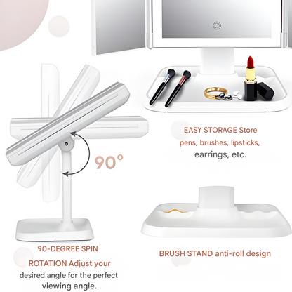 Tri-Fold LED Vanity Mirror with Adjustable Magnification