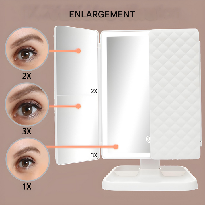 Tri-Fold LED Vanity Mirror with Adjustable Magnification