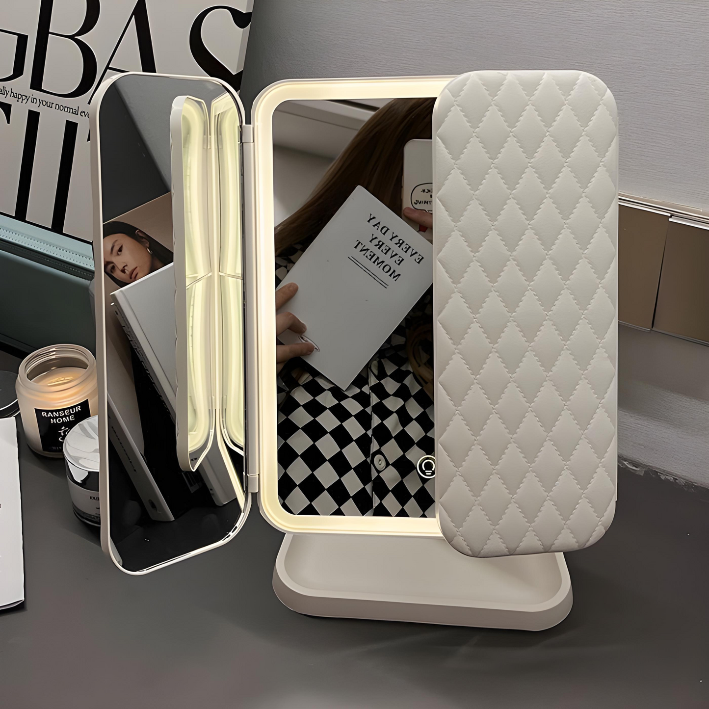 Tri-Fold LED Vanity Mirror with Adjustable Magnification