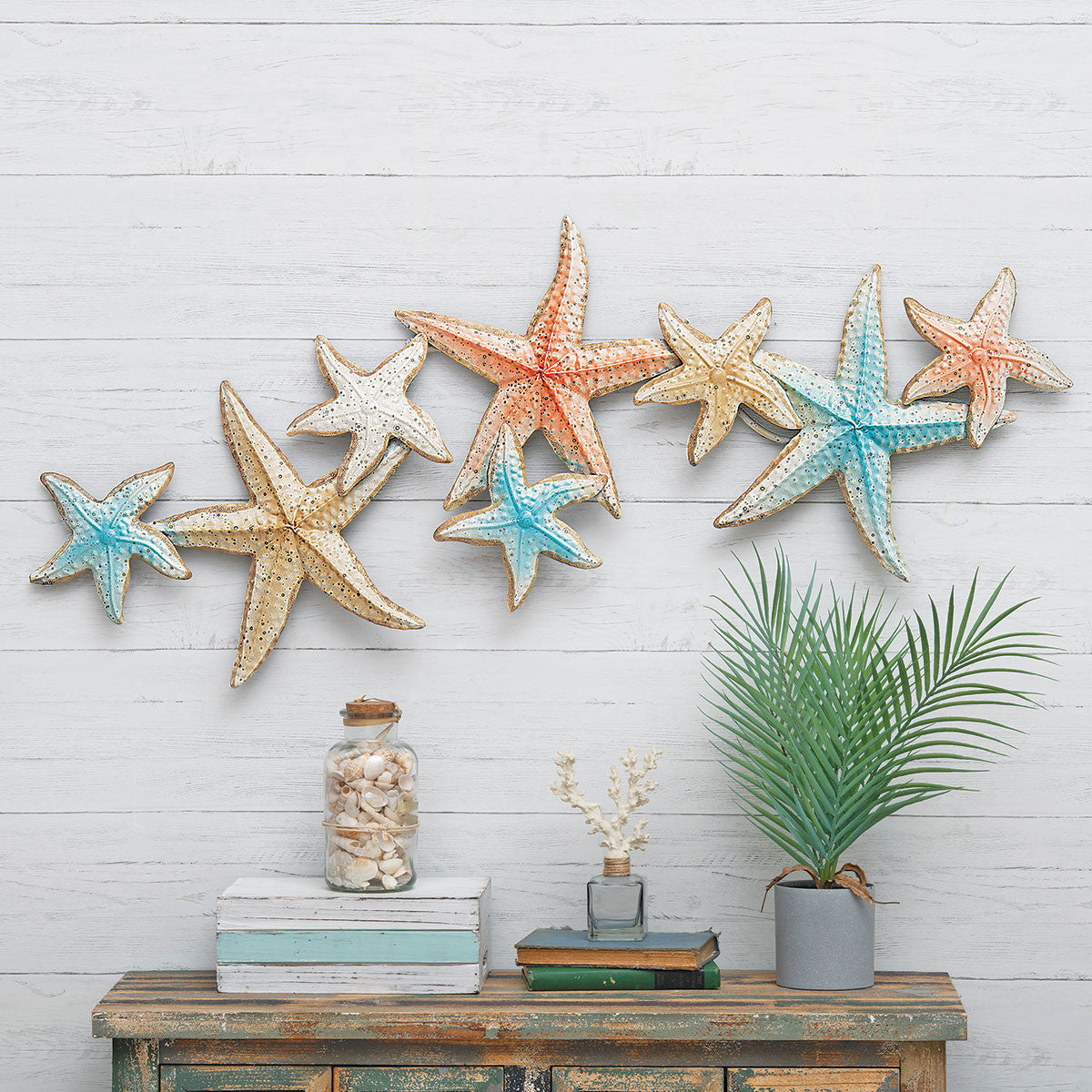 Ocean-Inspired Metal Starfish Wall Decor Set, 46.5in Wide