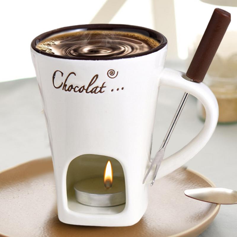 Elegant Ceramic Fondue Set with Stainless Steel Dipper and Candle