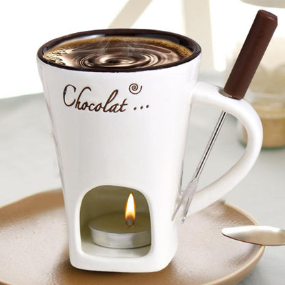 Elegant Ceramic Fondue Set with Stainless Steel Dipper and Candle