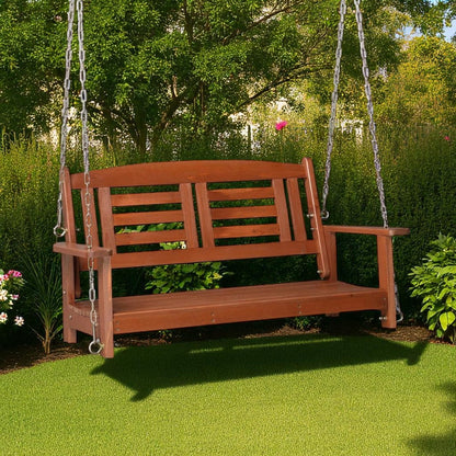 Rustic Duo Wooden Swing Bench with Adjustable Chains