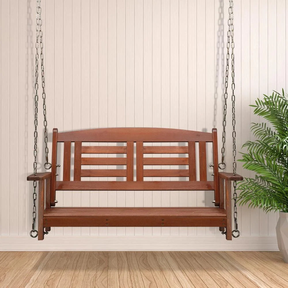 Rustic Duo Wooden Swing Bench with Adjustable Chains