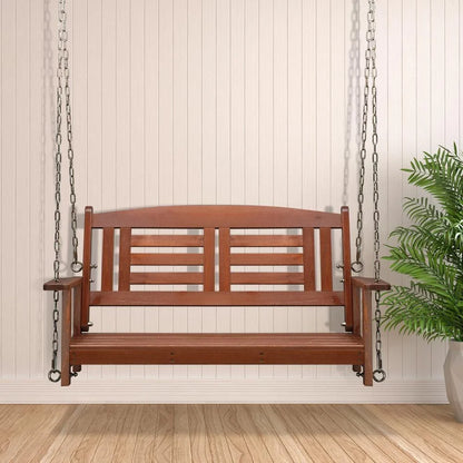 Rustic Duo Wooden Swing Bench with Adjustable Chains