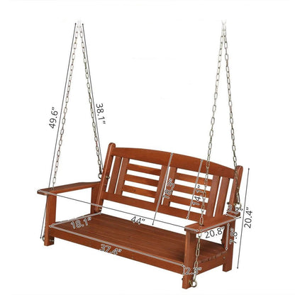 Rustic Duo Wooden Swing Bench with Adjustable Chains