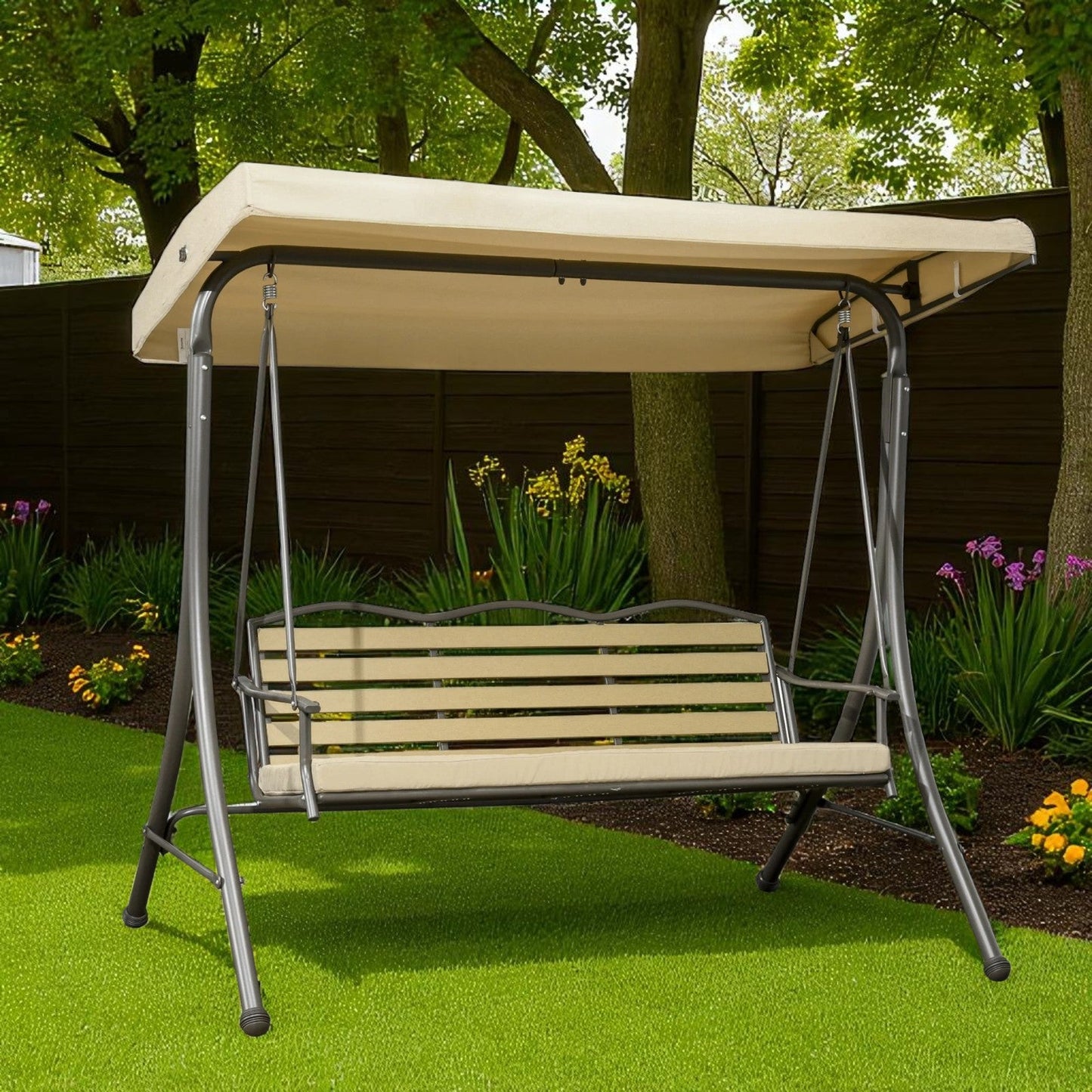 Comfortable Outdoor Swing for Three with Adjustable Canopy