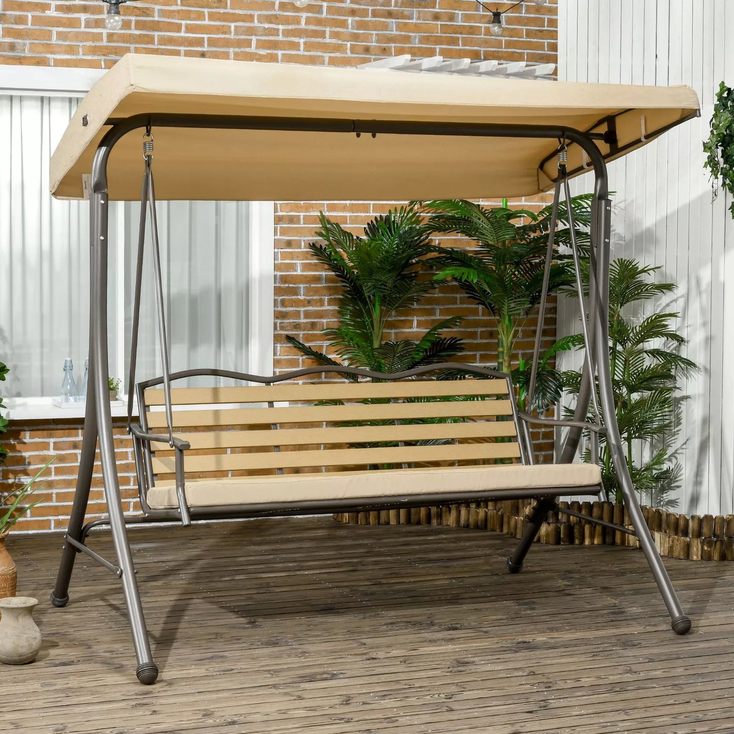 Comfortable Outdoor Swing for Three with Adjustable Canopy
