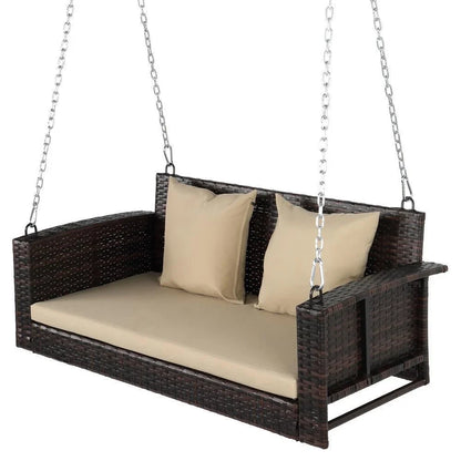 Cozy Duo Rattan Swing Chair with Cushions and Hanging Chains