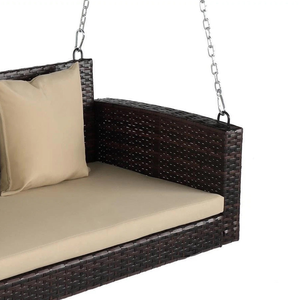 Cozy Duo Rattan Swing Chair with Cushions and Hanging Chains