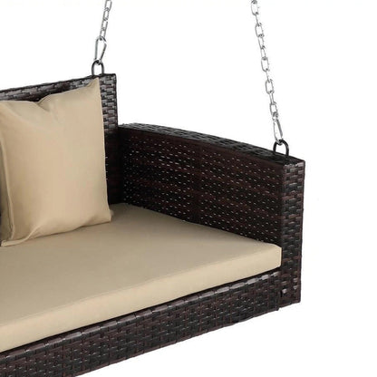 Cozy Duo Rattan Swing Chair with Cushions and Hanging Chains
