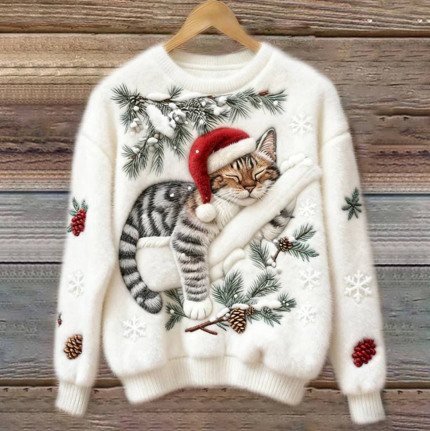 Festive Feline Pullover: Cozy Winter Sweater for Cats