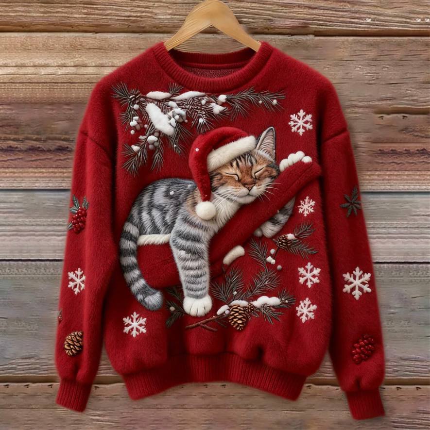 Festive Feline Pullover: Cozy Winter Sweater for Cats