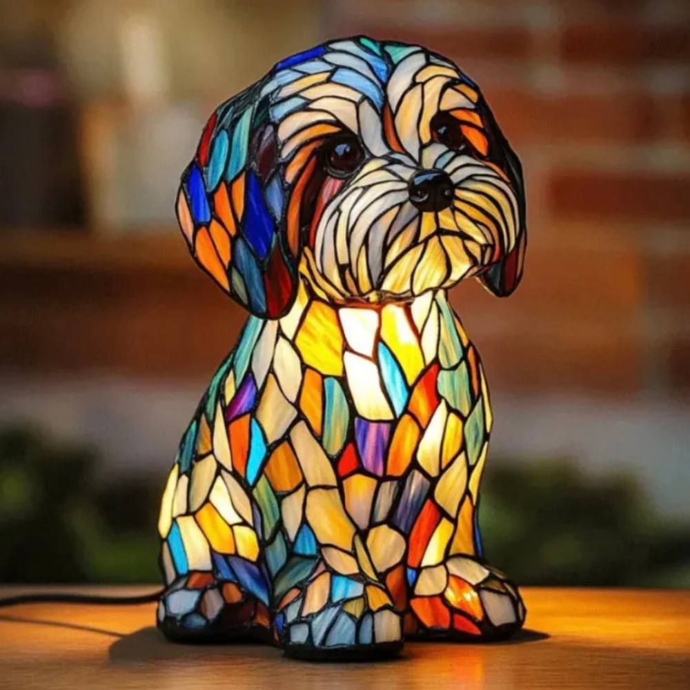Charming Canine Glass Table Lamp with Vibrant Illumination