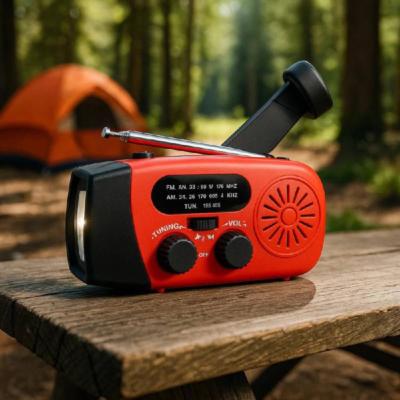 Portable Emergency Radio with Flashlight and Battery Backup