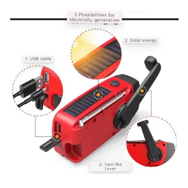 Portable Emergency Radio with Flashlight and Battery Backup