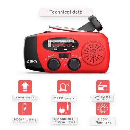 Portable Emergency Radio with Flashlight and Battery Backup