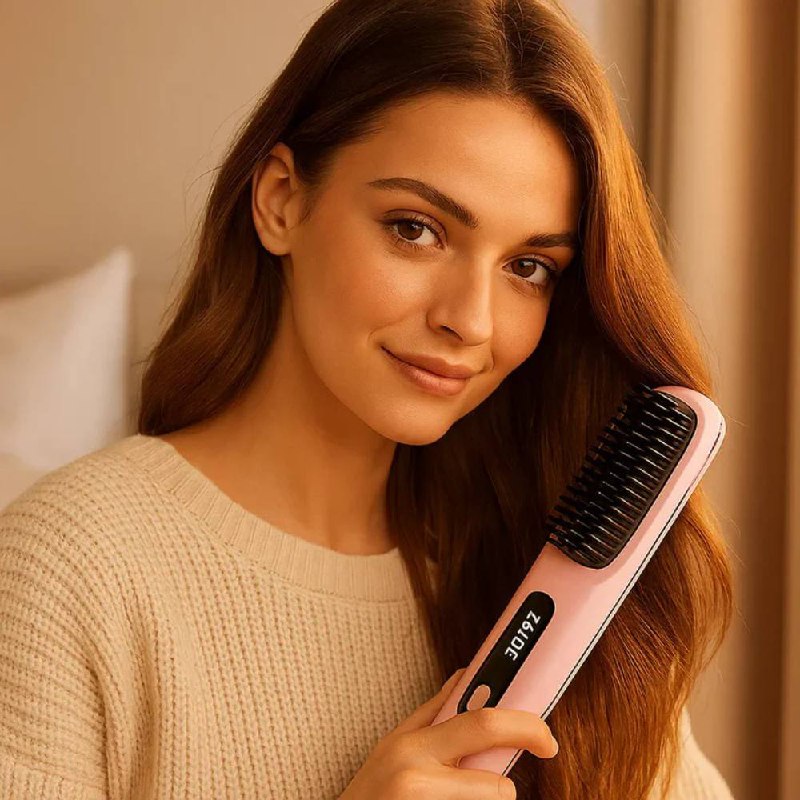 Ceramic Glide Hair Straightener Brush for Effortless Styling