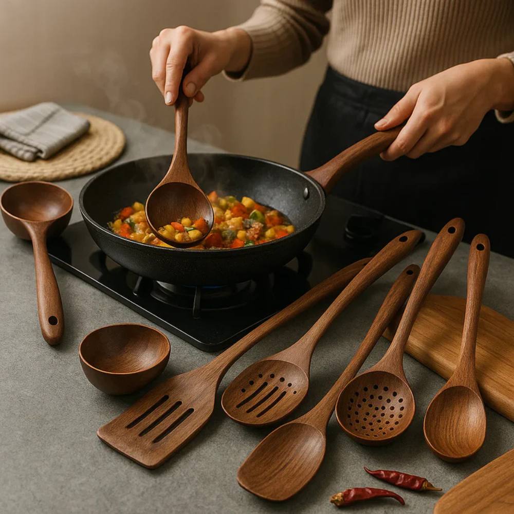 Elegant Acacia Utensil Collection for Effortless Cooking