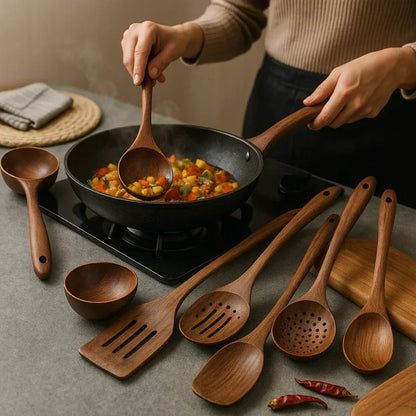 Elegant Acacia Utensil Collection for Effortless Cooking