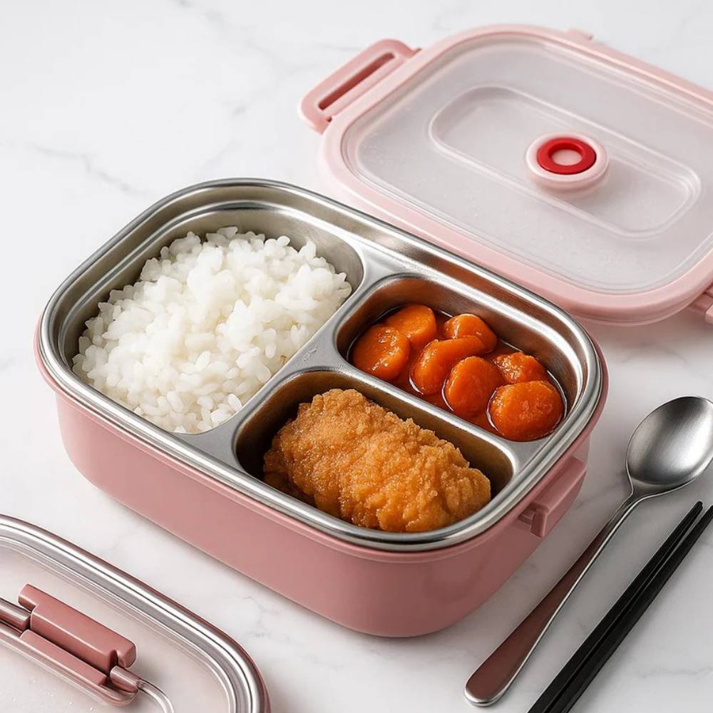 Smart Thermal Meal Container with Steel Compartments and Spill Resistance